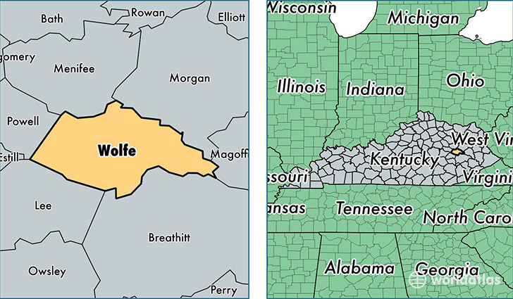 location of Wolfe county on a map
