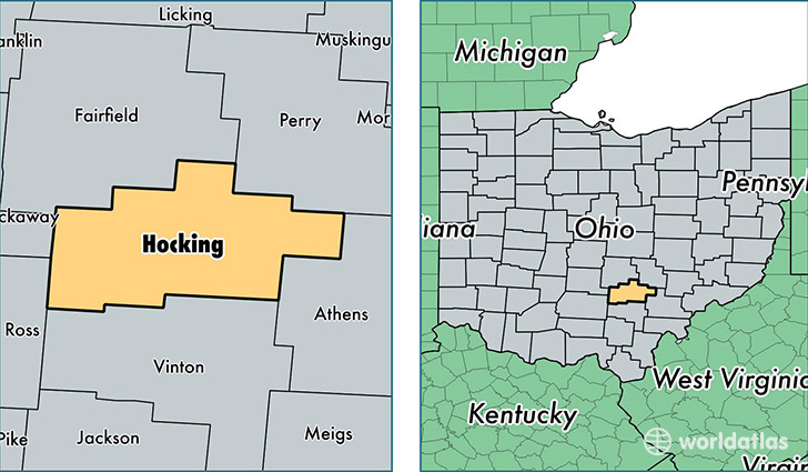 location of Hocking county on a map