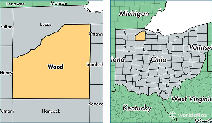 location of Wood county on a map