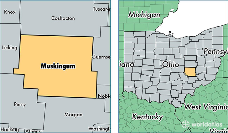 location of Muskingum county on a map