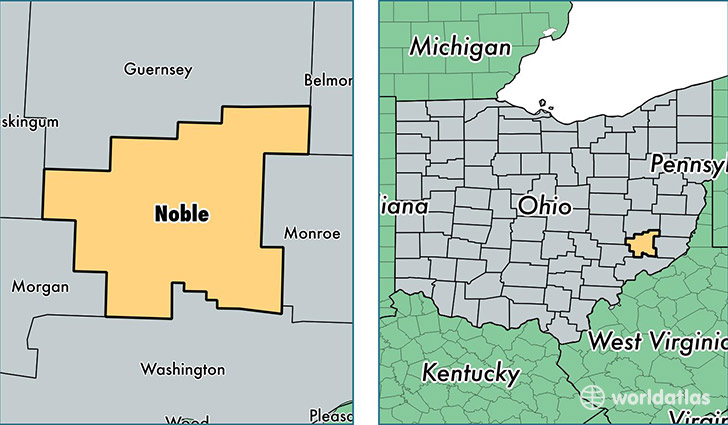 location of Noble county on a map