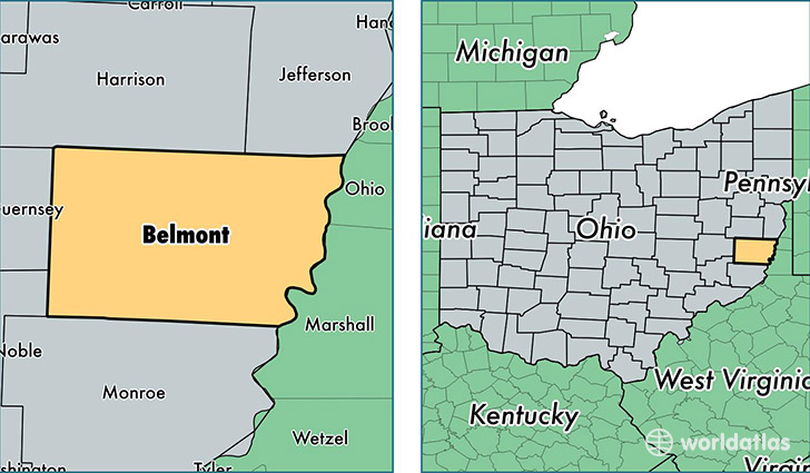 location of Belmont county on a map
