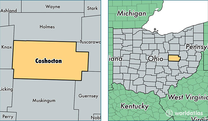 location of Coshocton county on a map