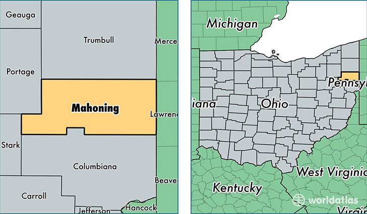 location of Mahoning county on a map