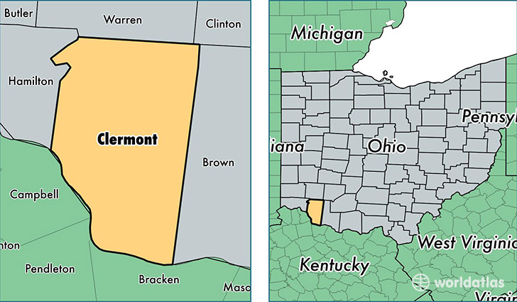 location of Clermont county on a map