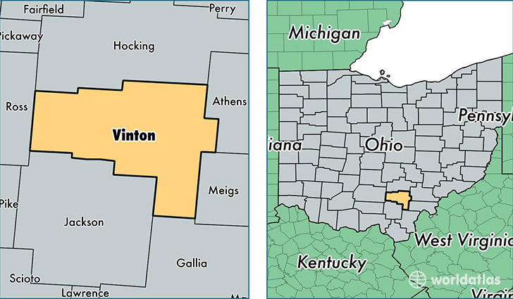 location of Vinton county on a map