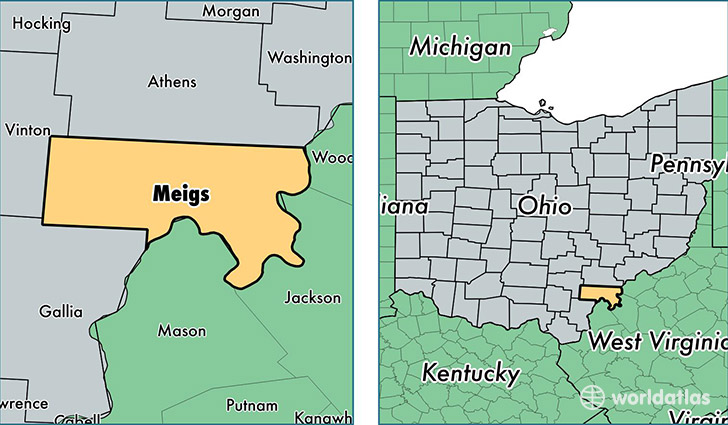 location of Meigs county on a map