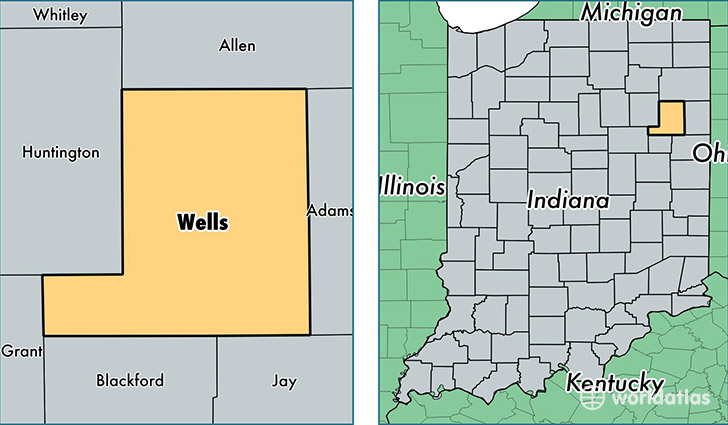 location of Wells county on a map