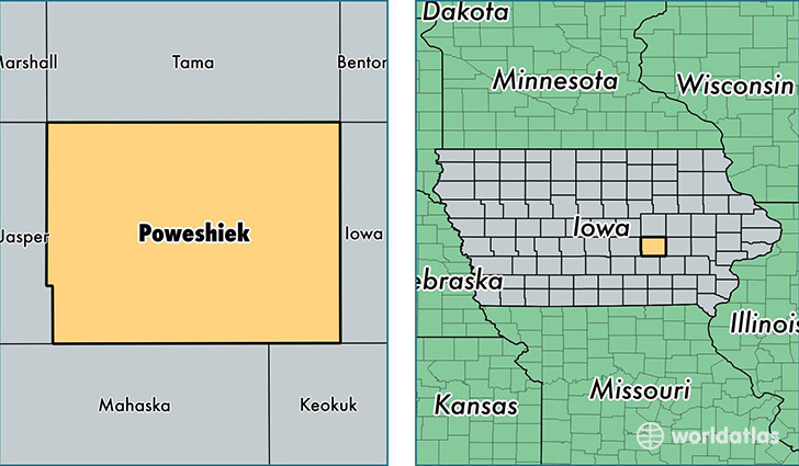 location of Poweshiek county on a map