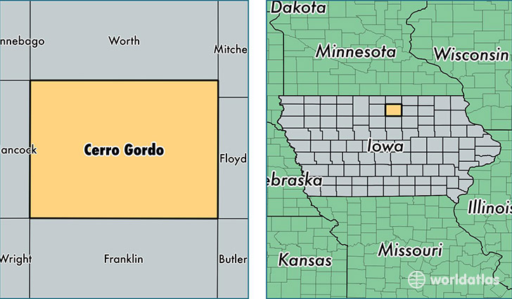 location of Cerro Gordo county on a map