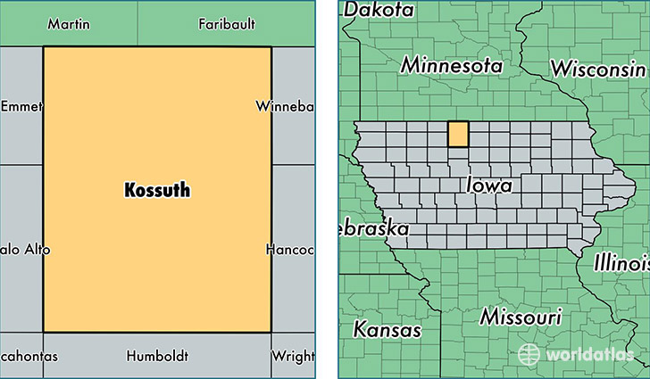 location of Kossuth county on a map