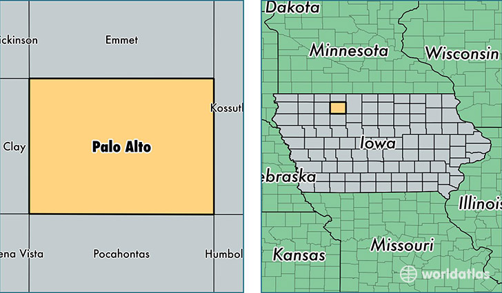 location of Palo Alto county on a map