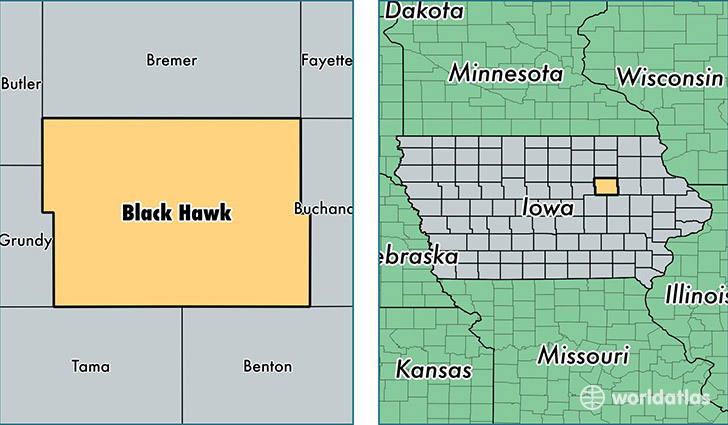 location of Black Hawk county on a map