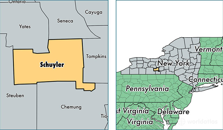 location of Schuyler county on a map