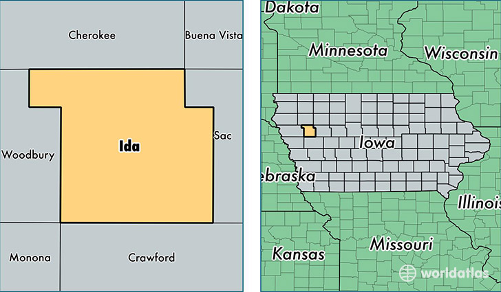 location of Ida county on a map