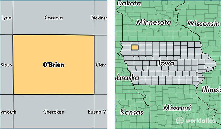 location of Obrien county on a map
