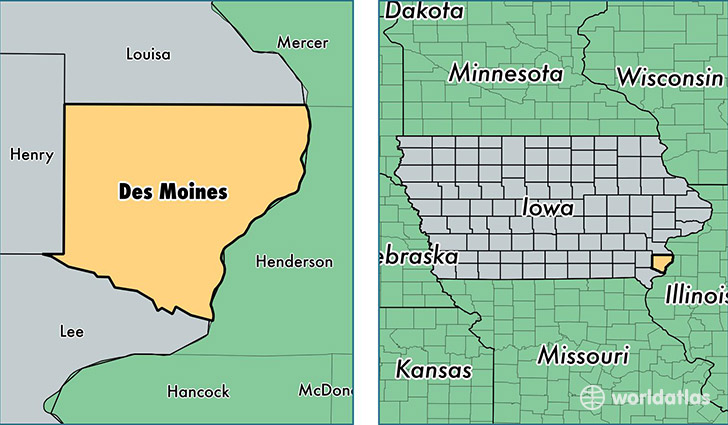 location of Des Moines county on a map
