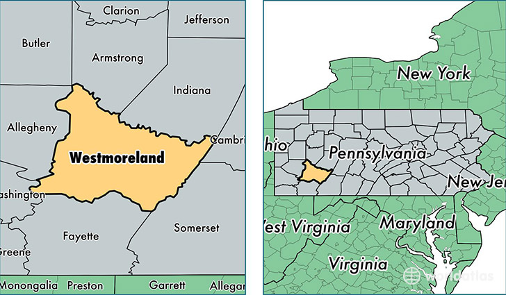 location of Westmoreland county on a map