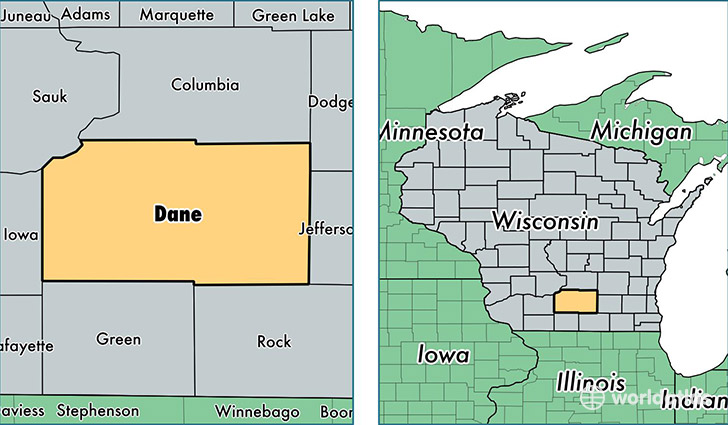 location of Dane county on a map