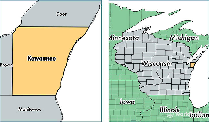 location of Kewaunee county on a map