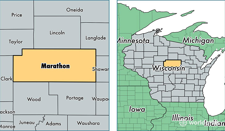 location of Marathon county on a map