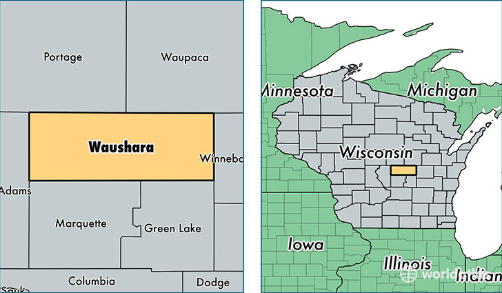 location of Waushara county on a map