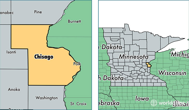 location of Chisago county on a map