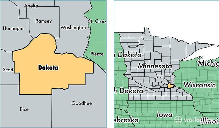 location of Dakota county on a map
