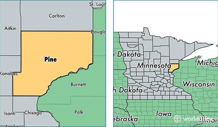 location of Pine county on a map