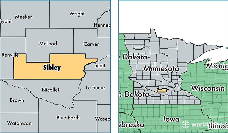 location of Sibley county on a map