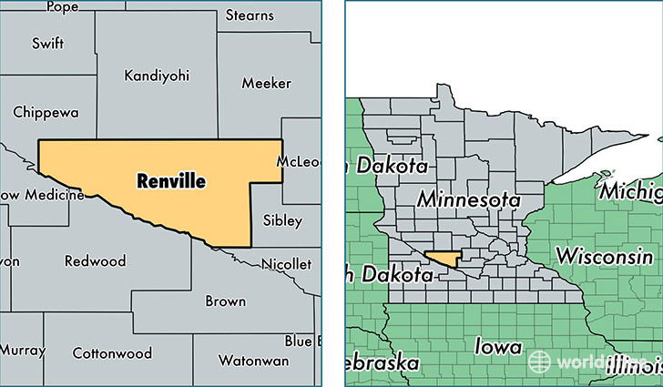 location of Renville county on a map