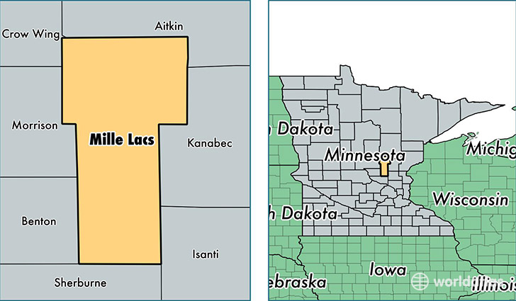 location of Mille Lacs county on a map