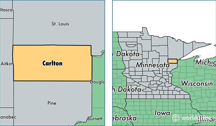 location of Carlton county on a map