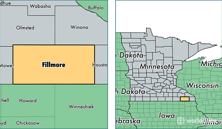 location of Fillmore county on a map