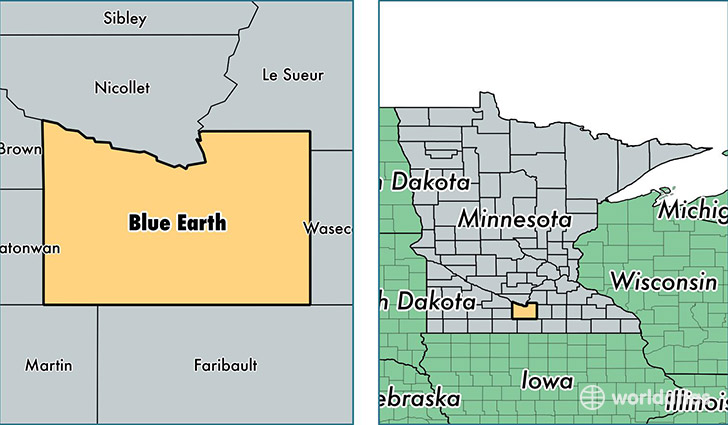 location of Blue Earth county on a map