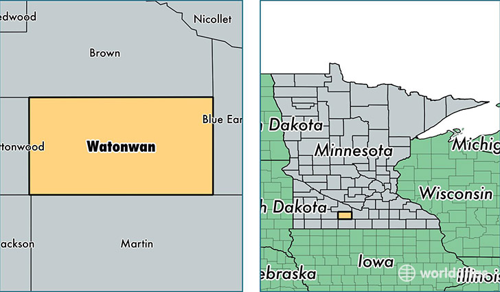 location of Watonwan county on a map