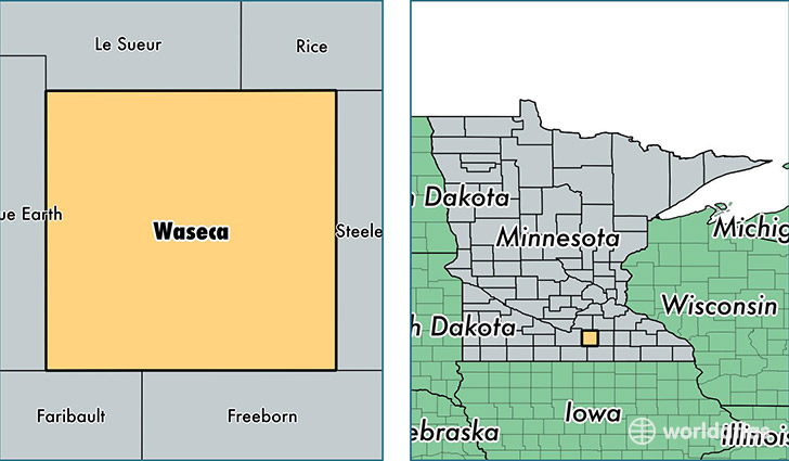location of Waseca county on a map