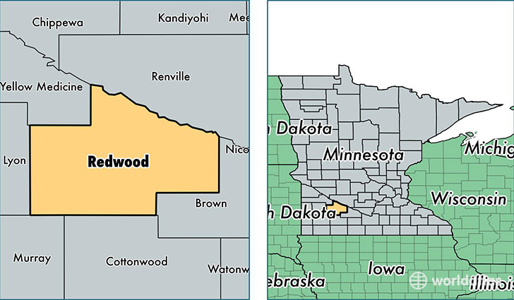 location of Redwood county on a map