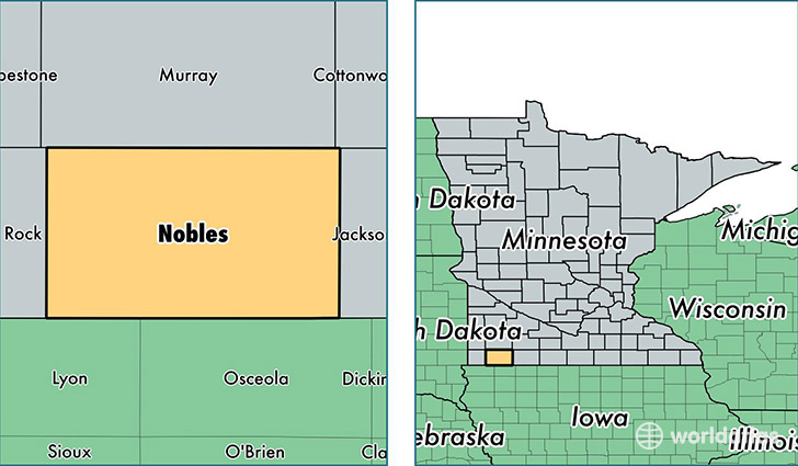 location of Nobles county on a map