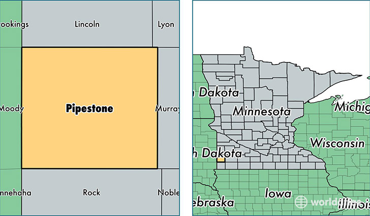 location of Pipestone county on a map