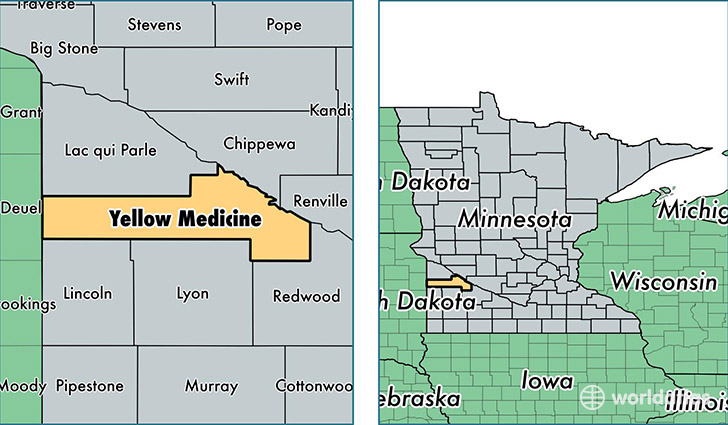 location of Yellow Medicine county on a map