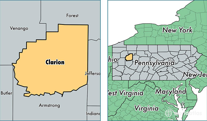 location of Clarion county on a map