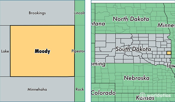 location of Moody county on a map
