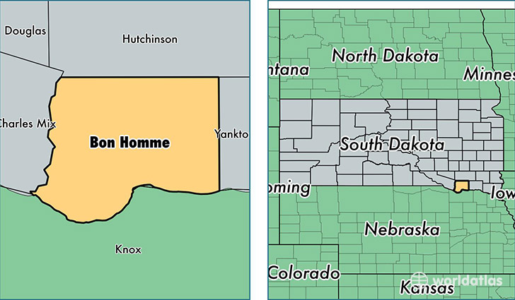 location of Bon Homme county on a map