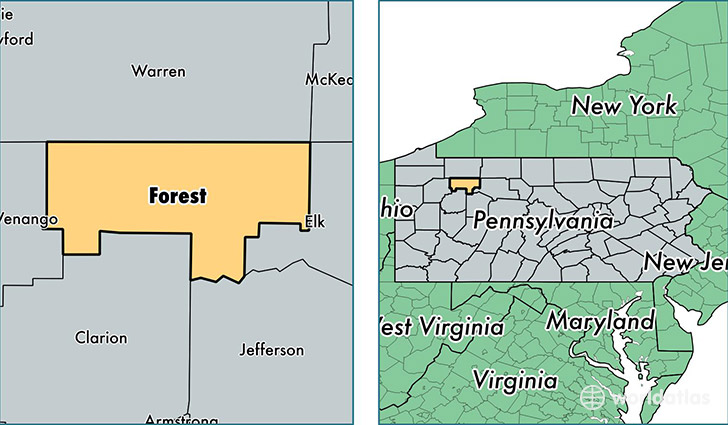 location of Forest county on a map