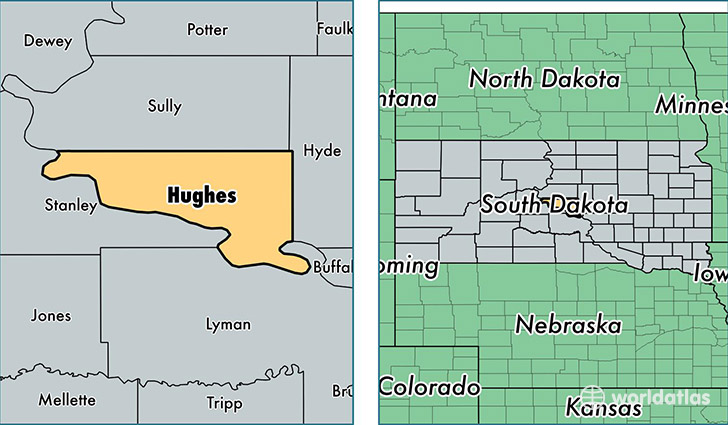 location of Hughes county on a map