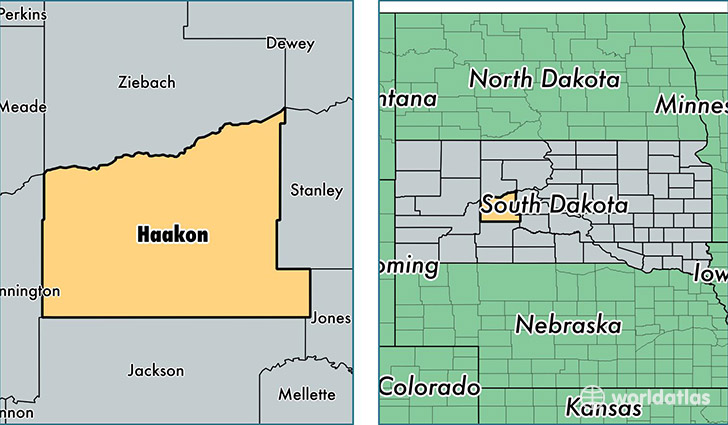 location of Haakon county on a map