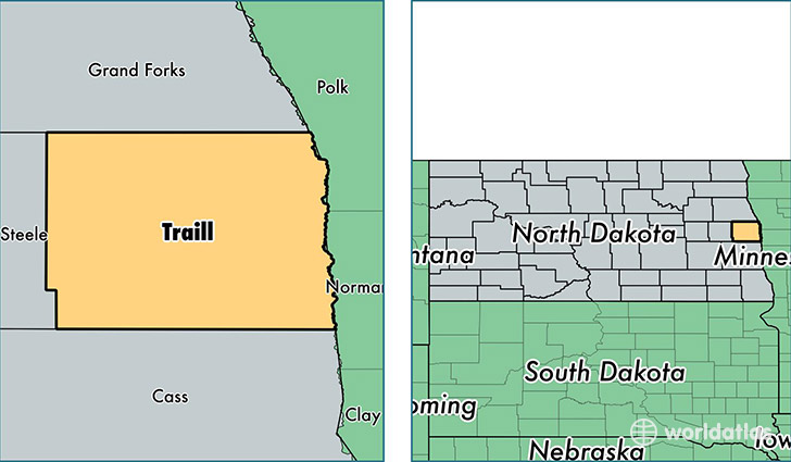 location of Traill county on a map