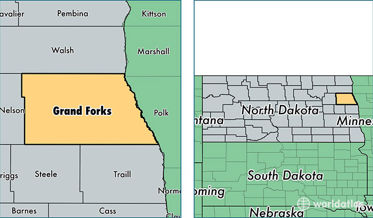location of Grand Forks county on a map