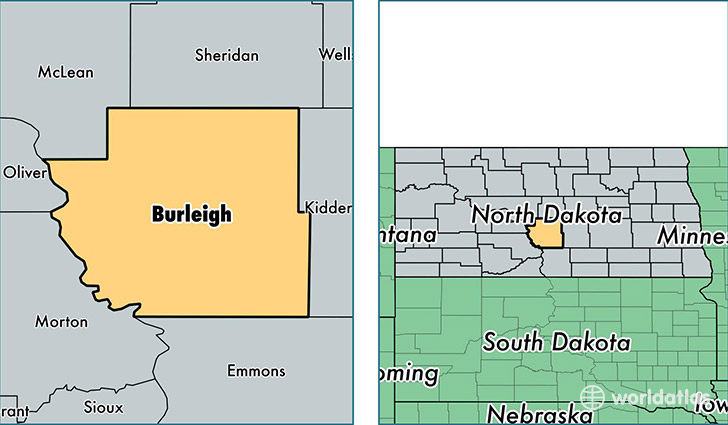 location of Burleigh county on a map